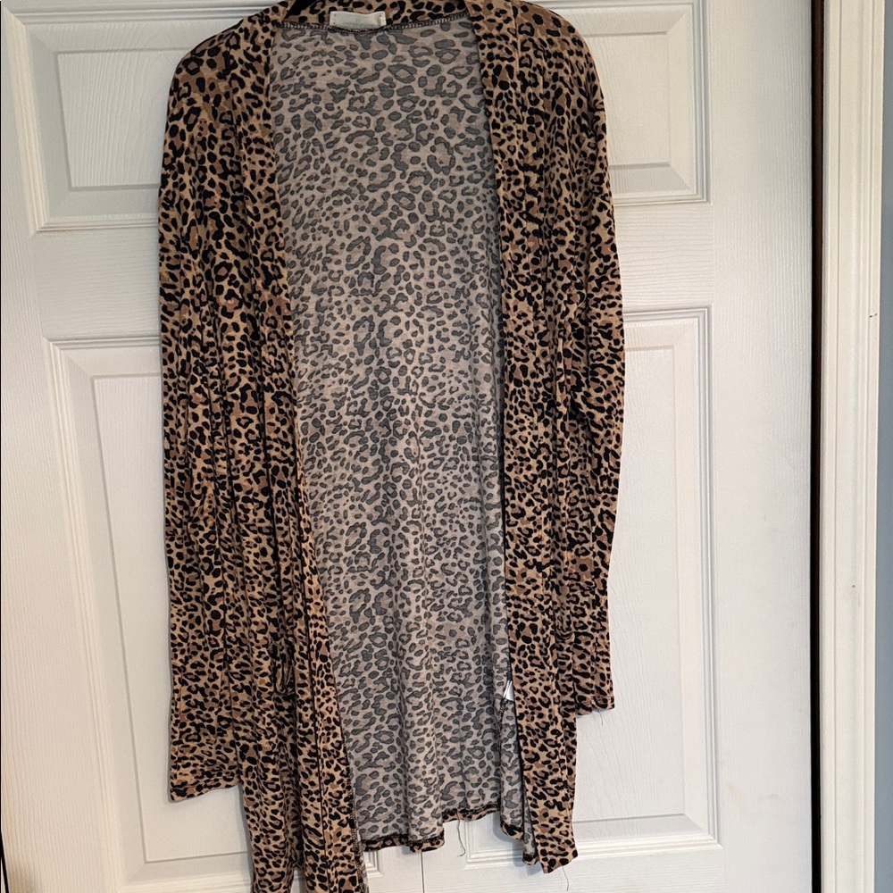 ZENANA Leopard Print Open Front Cardigan - Brown & Black
